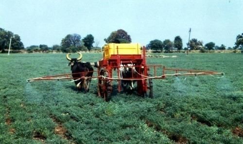 ८. बैलांचा वापर करून कीटकनाशक फवारणी 