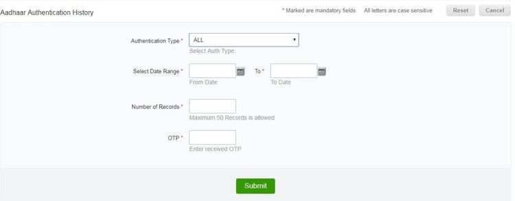 ४. OTP कोड एन्टर करण्याआधी तुम्हाला हव्या असलेल्या माहितीचा कालावधी आणि रिकॉर्ड्सची संख्या निवडा.