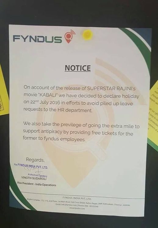 रजनीकांतच्या कबालीसाठी कंपनीने चक्क सुटी जाहीर केली?