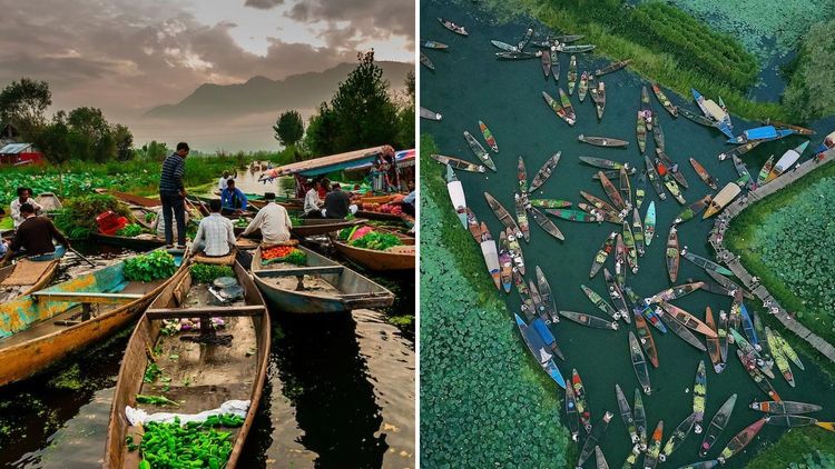 काश्मीरच्या खोऱ्यात वसलेल्या भारतातल्या एकमेव तरंगत्या भाजी मंडईची मनोहरी दृश्य !!