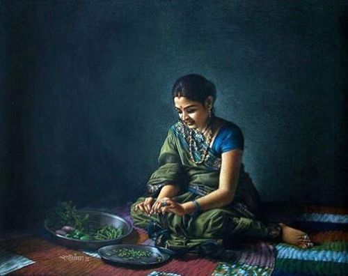 भाजी निवडणारी स्त्री